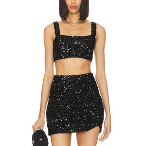 Nookie 'Luma' Black Sequin Crop Top Size S